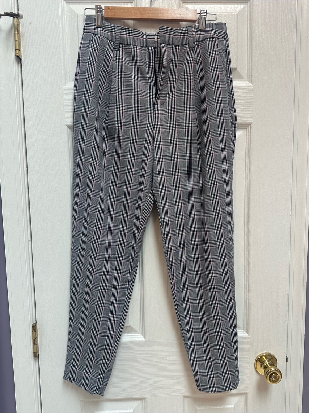Womens Pink and Gray Plaid Dress Pants
